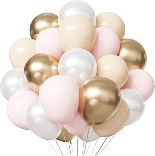 Vista 9 de Globos rosa y naranja, 55 globos de color rosa claro de 12 pulgadas, globos de confeti rosa y naranja para baby shower, cumpleaños, boda