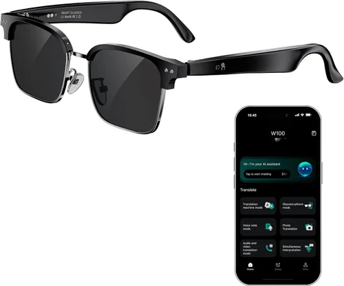 Vista 8 de Gafas inteligentes AI, gafas de traducción con GPT de chat y 164 idiomas Bluetooth Glasses with Photochromic Lens, Music Playback & Hands-Free