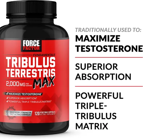Vista 2 de Force Factor Tribulus Terrestris Max para hombres, refuerzo de testosterona y suplemento de vitalidad masculina, para absorción superior, 2000 mg