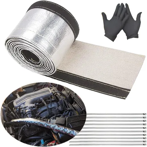 Vista 10 de Funda de protección térmica para tubo de escape, protector térmico para línea de combustible, manga de calor para alambre, funda de calor dorada