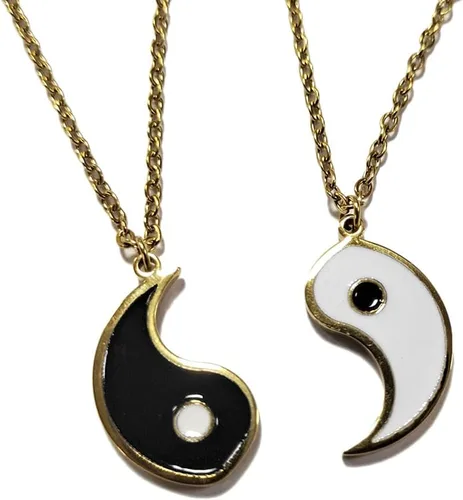 Vista 8 de Collar con colgante Yin Yang de oro y plata para parejas Dorado