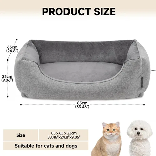 Vista 7 de Cama térmica para perros con almohadilla térmica de detección automática, 3 ajustes de temperatura y cable resistente a las masticaciones