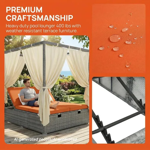 Vista 5 de Harper & Bright Designs Tumbona ajustable para exteriores con dosel, silla reclinable multiposición con cojín extraíble, tumbona de ratán resistente