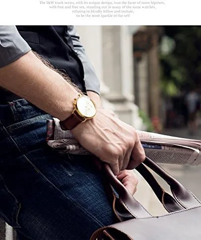 Vista 4 de Luxury Men's Big Dial Chronograph Sapphire Glass Waterproof Quartz Black Leather Gold Watches