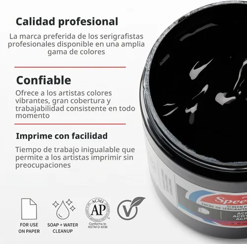 Vista 2 de Speedball Tinta acrílica para serigrafía, 8 oz, negra para impresiones en papel, fabricada en EE. UU