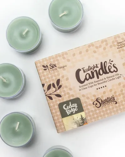 Vista 4 de Cedar Ridge - Velas de té de alta calidad, altamente perfumadas con aceites esenciales, 6 velas de té marrón, hermosa luz de vela, fabricadas