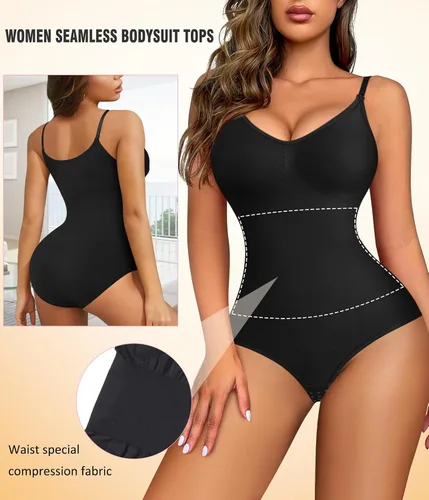 Vista 2 de Irisnaya Body adelgazante para mujer, moldeador de abdomen, tirantes delgados, camisola, leotardos, bodycon