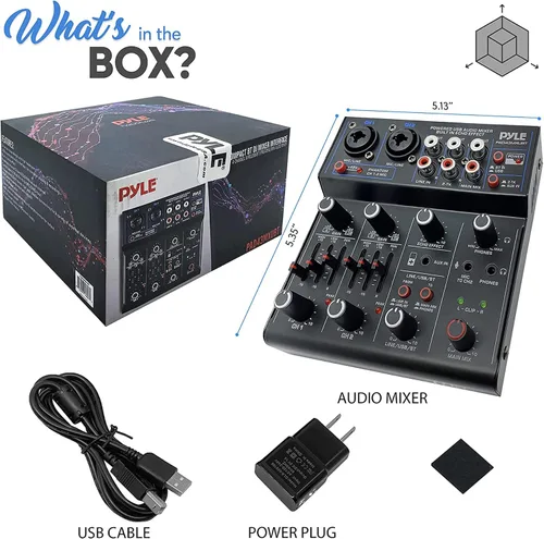 Vista 2 de Mezclador de audio inalámbrico profesional Pyle DJ - Mezclador de sonido con controlador Bluetooth de 4 canales, interfaz de audio USB, 2 entradas