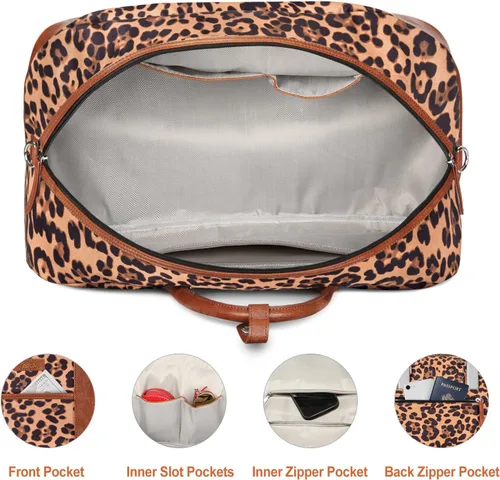 Vista 19 de IBFUN Bolsas de fin de semana para mujer, bolsa grande de lona para viaje, bolsa de viaje con compartimento para zapatos, 21 pulgadas, juego de 3