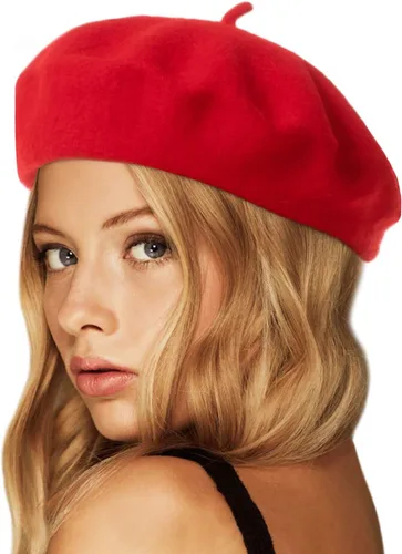 Vista 9 de Wheebo Boina de lana, color sólido, estilo francés, gorro cálido de invierno para mujeres y niñas Albaricoque