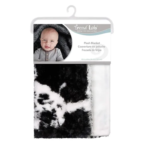 Vista 4 de Manta de felpa con estampado de vaca para bebé, espalda blanca, negro, blanco, 30 x 40 pulgadas