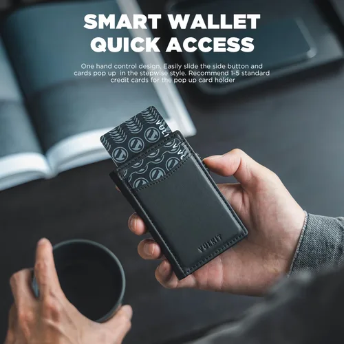 Vista 21 de VULKIT Billeteras delgadas para hombre, con bloqueo RFID, diseño minimalista con capacidad para hasta 11 tarjetas, Negro -, Minimalista