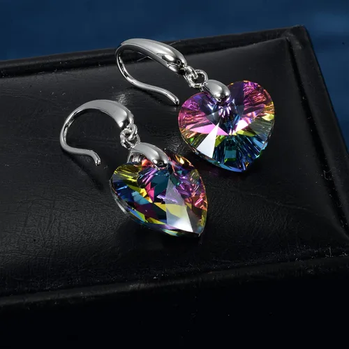 Vista 5 de Aretes de cristal austriaco, chapados en oro de 14 quilates, hipoalergénicos, para orejas sensibles