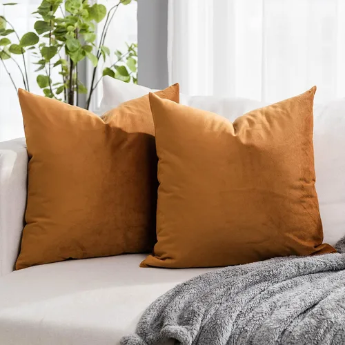 Vista 13 de Juego de 2 fundas de almohada decorativas de terciopelo de 14 x 14 pulgadas con cremallera, fundas de cojín cuadradas suaves y lisas de lujo