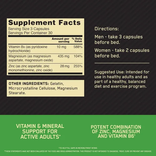 Vista 2 de Optimum Nutrition Suplemento de recuperación muscular y resistencia para hombres y mujeres, suplemento de zinc y magnesio, 90
