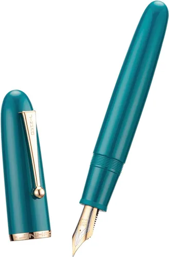 Vista 29 de Jinhao 9019 - Pluma estilográfica serie Dadao con borde dorado acrílico negro #8 punta mediana con convertidor grande para escritura, firma