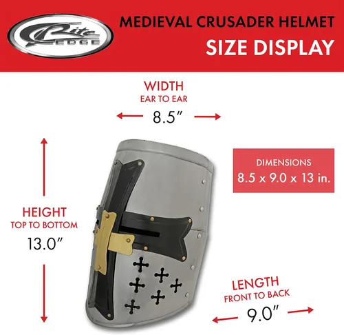 Vista 3 de Casco cruzado de acero y latón estilo medieval de 13 pulgadas con tapa de cuero ajustable