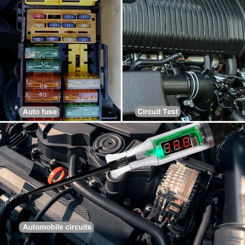Vista 4 de Luces de prueba automotrices, probador de circuito LED digital de 5-90 V CC, probador de luz resistente con voltímetro, probador de voltaje