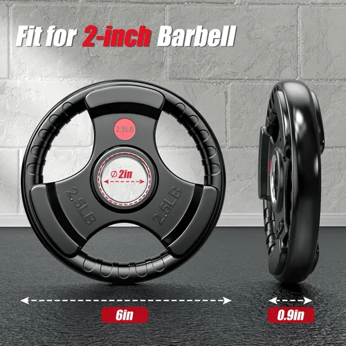 Vista 2 de GIKPAL Discos de peso de goma de agarre olímpico de 2 pulgadas para entrenamiento de fuerza, levantamiento de pesas en el hogar y el gimnasio, juego