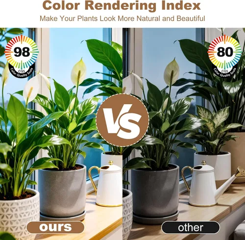 Vista 4 de Luces de cultivo para plantas de interior, luz de espectro completo para plantas, con temporizador y cable de alimentación de 15 pies, luces