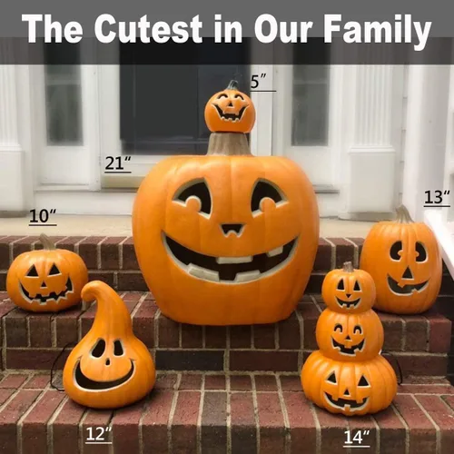 Vista 8 de iHomegarden Halloween Linterna de calabaza – Farol iluminado Jack O – Farol de calabaza preiluminado Forma de campana de 12 pulgadas.