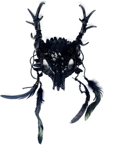 Vista 2 de Carnero - Máscaras de demonio y cuernos de diablo de cabra, máscara de miedo para disfraz de Halloween, terror