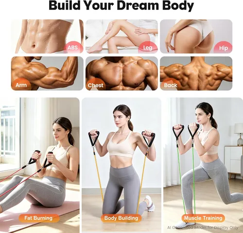 Vista 4 de Resistance Bands Set, Himaly Exercise Bands Strength Training Fitness Bands Workout Elastic Bands with Legs Ankle Straps, Door Anchor, Handles &