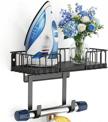 Vista 9 de TJ.MOREE Soporte para tabla de planchar de metal para colgar en la pared, para plancha y tabla de planchar, decoración de cuarto de servicio