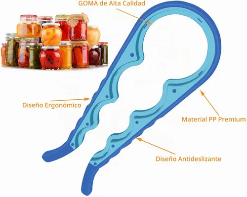 Vista 5 de MEYUEWAL Abrelatas 5 en 1 multifuncional con mango de silicona para botellas, frascos y latas, fácil de usar para niños, ancianos y enfermos de Azul