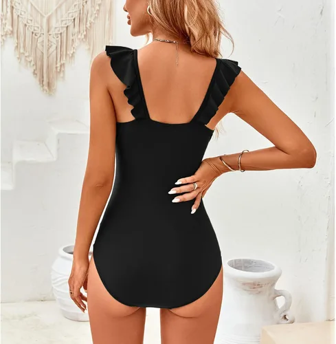 Vista 2 de TcIFE Traje de baño de una pieza para mujer, con control de abdomen, volantes, cuello en V, push up, monokinis