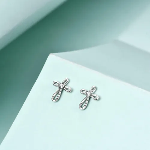 Vista 4 de Rnivida Aretes de plata de ley 925 con cruz para mujer