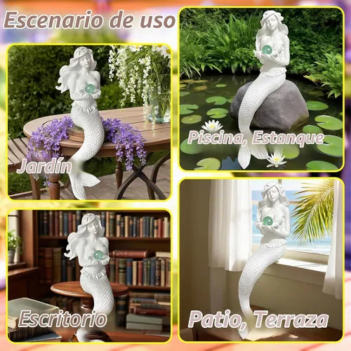 Vista 6 de Teaeeno - Decoración única para pecera, estatua de sirena para acuario Blanco