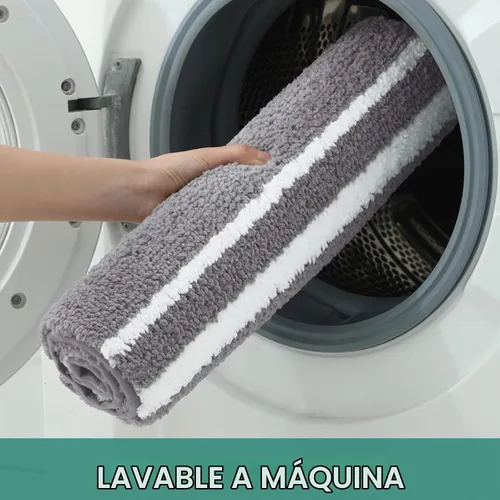Vista 6 de HOMEIDEAS Juego de 2 alfombras de baño, a rayas, súper absorbentes, de microfibra suave, antideslizantes, lavables, para ducha y bañera (gris)