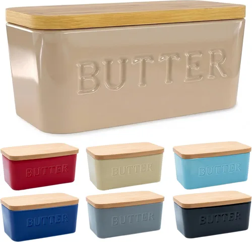 Vista 16 de PriorityChef Plato de Mantequilla Extra Grande con Tapa para Encimera, Envase de Mantequilla de Cerámica con Cubierta Hermética, Soporte