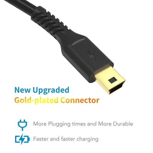 Vista 2 de Cable mini USB de 3 pies, USB 2.0 estándar a Mini B macho, cable de carga USB Mini a USB duradero compatible con controlador PS3, reproductor