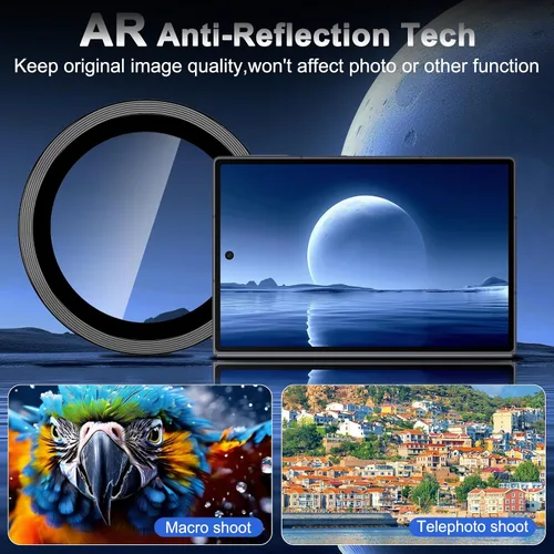 Vista 6 de Casetego Protector de lente de cámara para Galaxy Z Fold 8, [Diseño de purpurina mejorado], [Fuerte adherencia], lente de vidrio templado 9H negro