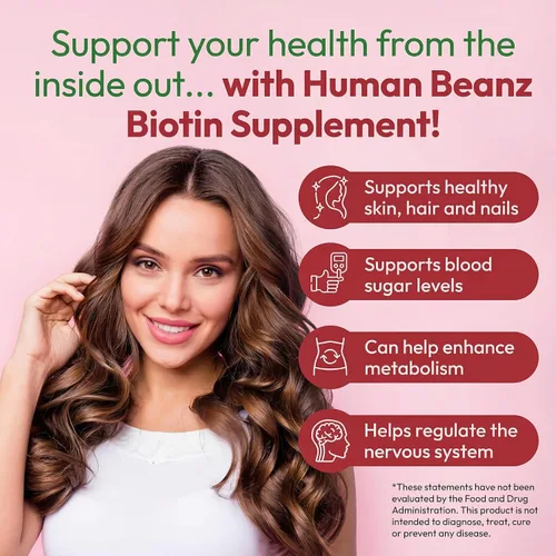 Vista 4 de Human Beanz Biotin Jelly Bean Vitaminas gomosas, biotina extra fuerte para cabello, piel y uñas, 5000 mcg por porción, vitaminas para el crecimiento
