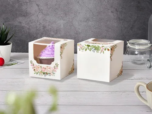Vista 7 de Cajas para cupcakes para el día de la madre con ventana e insertos, 15 recipientes blancos premontados para cupcakes individuales para el día