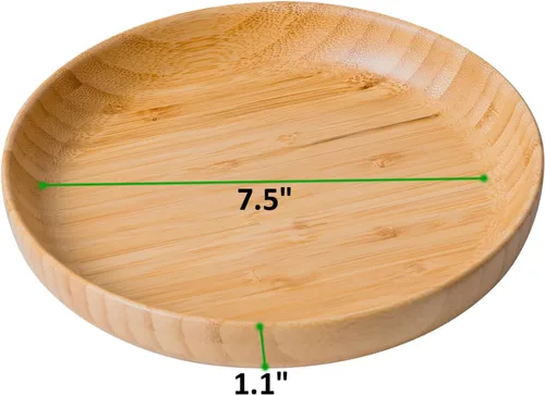 Vista 2 de Platos redondos de madera de 7.5 pulgadas para alimentos, platos de bambú reutilizables, platos de cena para mesa, 2 piezas de platos de madera