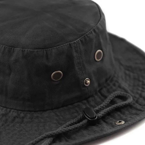 Vista 7 de The Hat Depot - Sombrero de safari, de algodón lavado a la piedra, de ala ancha, plegable, doble cara y sombrero de pesca 2. algodón - negro