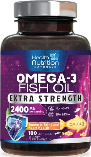 Vista 11 de Suplementos de aceite de pescado Omega 3 – 2400 mg de aceite de pescado por porción – Omega-3 de triple fuerza con ácidos grasos EPA y DHA – Apoyo