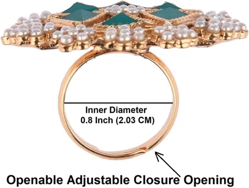 Vista 5 de Efulgenz Indian Jewelry Antique Round Faux Pearl Crystal Bollywood Adjustable Big Finger Ring for Women Fashion Party Bollywood Statement Jewelry