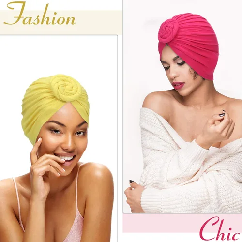 Vista 4 de SATINIOR 6 piezas de turbante africano con nudo de flor pre-atado para mujer