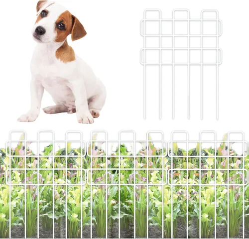 Vista 11 de ShopLaLa Valla de jardín para animales (10 paneles) de 12 pulgadas de largo x 16.5 pulgadas de alto, valla de alambre de metal blanco pequeña