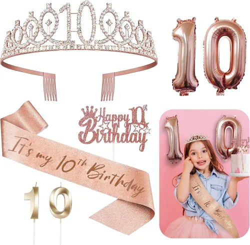 Vista 9 de Decoraciones de cumpleaños de 3 para ella – 5 regalos que incluyen corona de tercera tiara, banda, decoración de pasteles, globos, velas