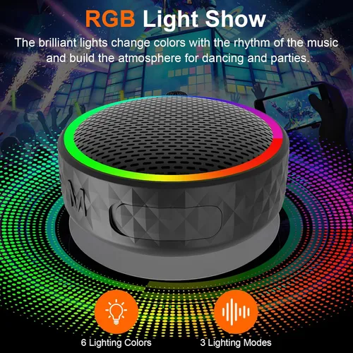 Vista 3 de Altavoz de ducha Bluetooth, altavoz inalámbrico portátil, ventosa, altavoz Bluetooth con luces RGB, sonido HD de 360°, compatible con tarjeta TF