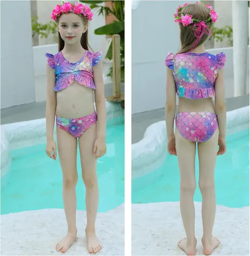 Vista 8 de zocapuy Traje de baño de cola de sirena para niñas y niños, disfraz de princesa, traje de baño para fiesta (sin monoaleta)
