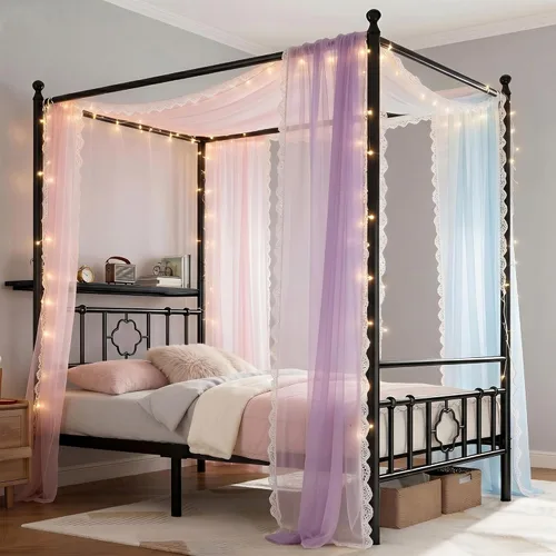 Vista 3 de Homkdom Twin Canopy Bed Frame with Storage Headboard,Noise-Free,Black