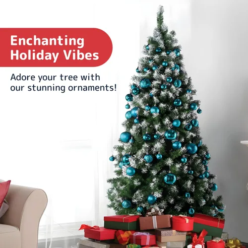 Vista 2 de PREXTEX - Juego de 36 adornos navideños azules para árbol de Navidad: bolas navideñas inastillables en color aguamarina y azul verdoso en tamaños
