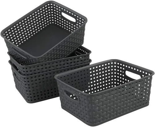 Vista 4 de Paquete de 4 cestas de almacenamiento pequeñas de plástico gris, 10 x 7.7 x 4 pulgadas 10" x 7.7" x 4", Home Organization, Space - Saving Storage